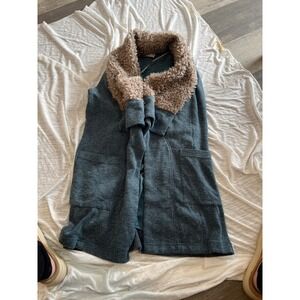 Altard State Teal Blue Long Cardigan Sweater Sherpa‎ Collar Pockets Size M